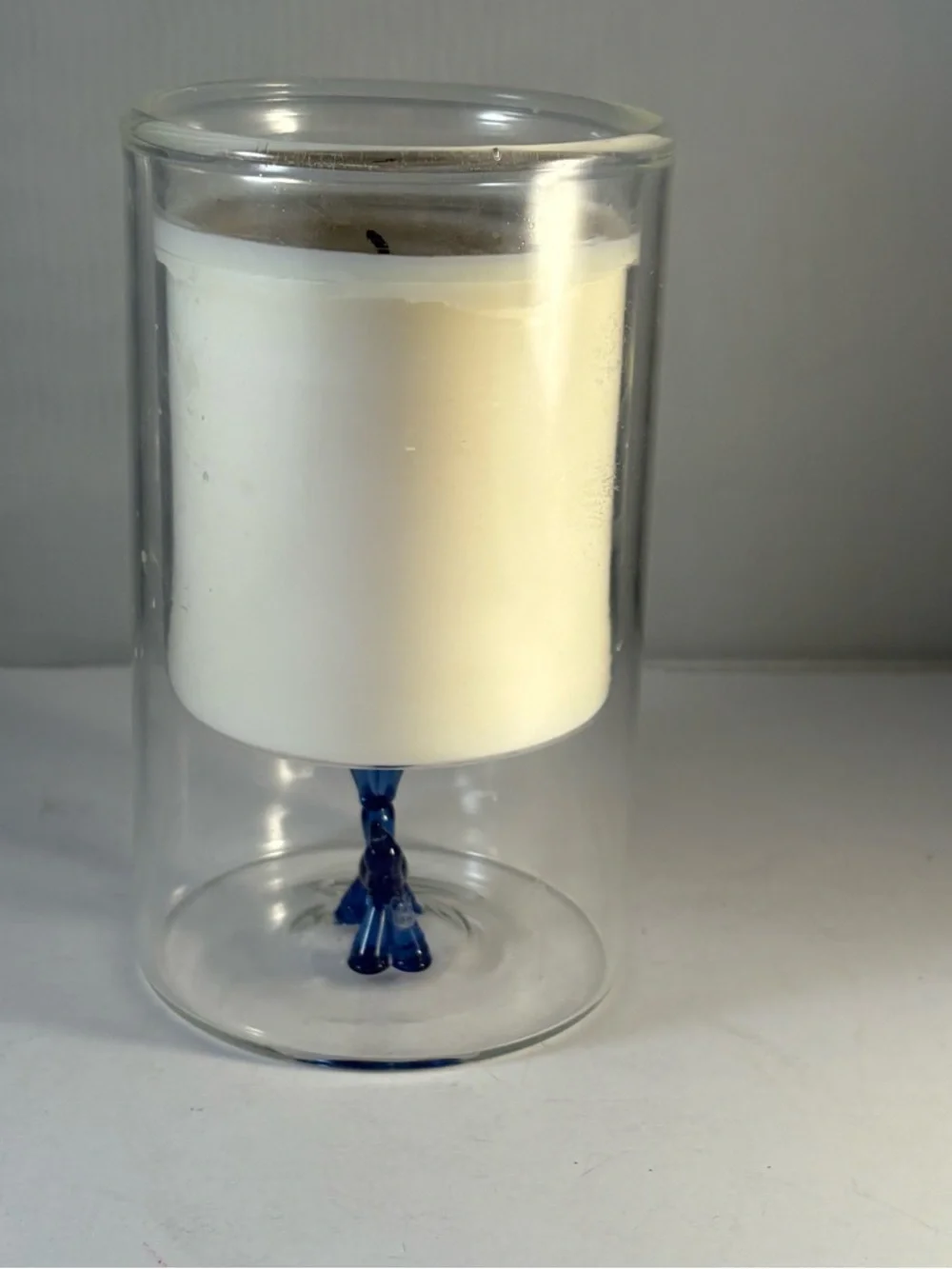Unique Candle Holder Clear Glass With Blue Balloon‎ Dog Sculpture On Base 5.75”
